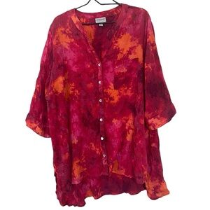 Catherine’s Red Pink Watercolor Button Down Shirt Women’s Plus Size 3X Petite